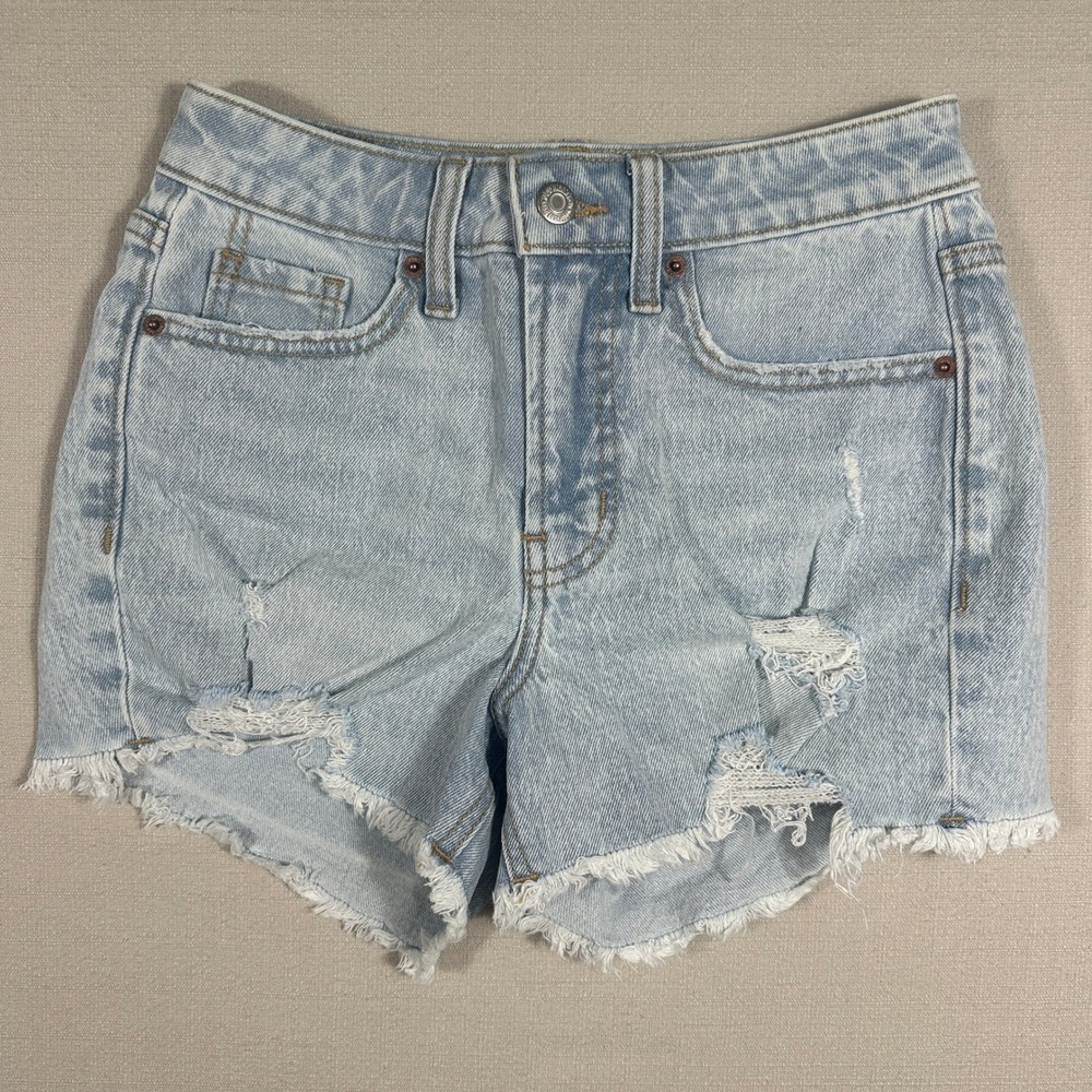 Old Navy OG Straight Jean Shorts Womens 0 Light Blue High Rise Distressed
